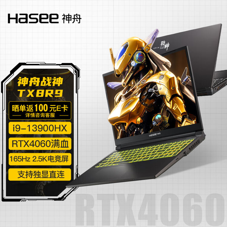神舟（HASEE）战神TX8R9 13代英特尔酷睿i9 16英寸游戏本 笔记本电脑(13代i9-13900HX 16G 1TB RTX4060 ...