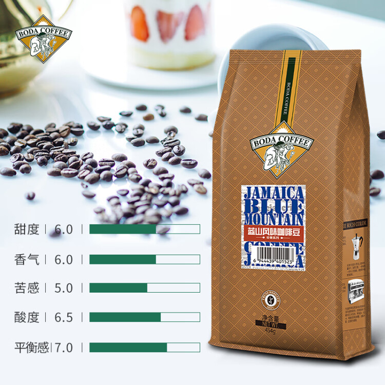 博达轻奢蓝山咖啡豆 纯黑咖啡进口生豆新鲜烘焙 454g 光明服务菜管家商品 