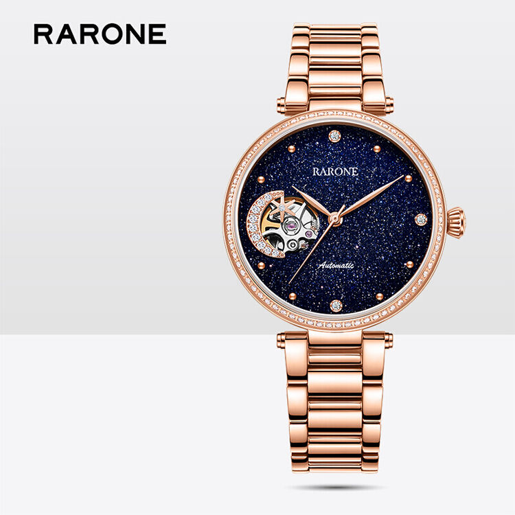 雷诺(rarone)手表 星月系列满天星全自动机械女士手表钢带腕表【图片