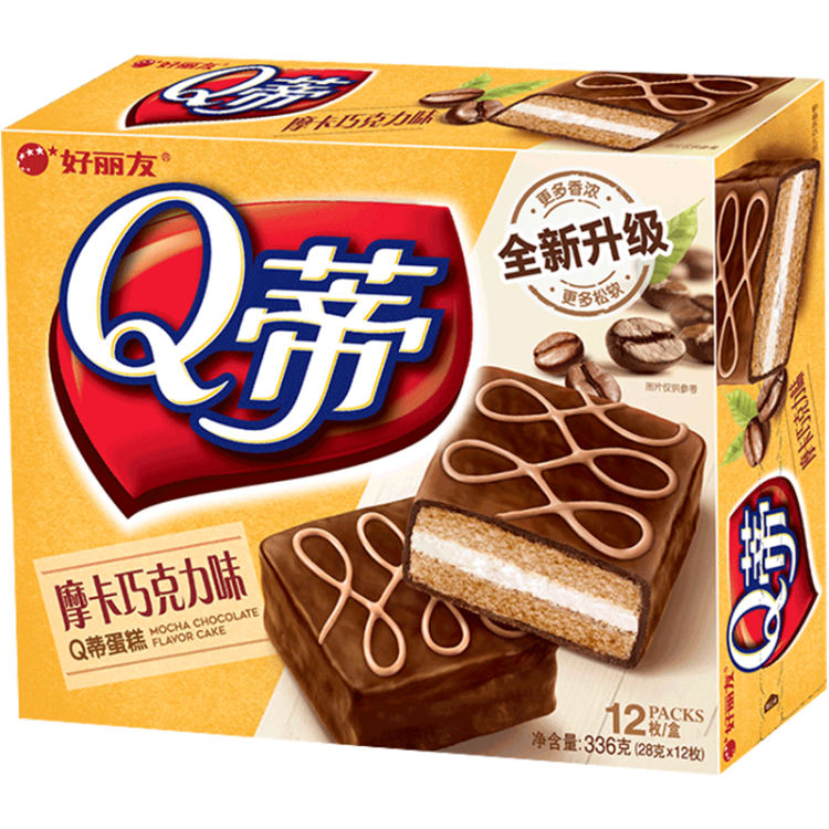 好麗友（orion）夾心蛋糕餅干蛋糕早餐下午茶點心零食Q蒂摩卡巧克力味12枚336g/盒