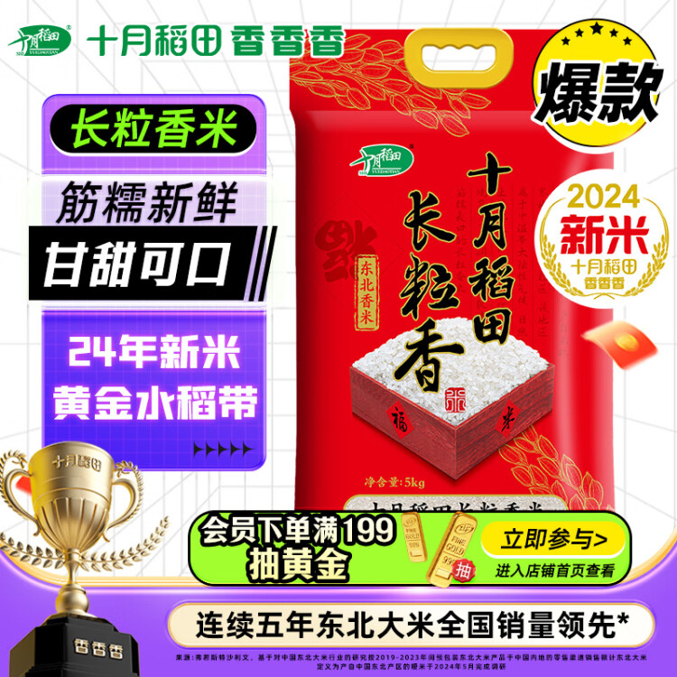 十月稻田 24年新米 长粒香大米 5kg 东北大米 香米 10斤 光明服务菜管家商品