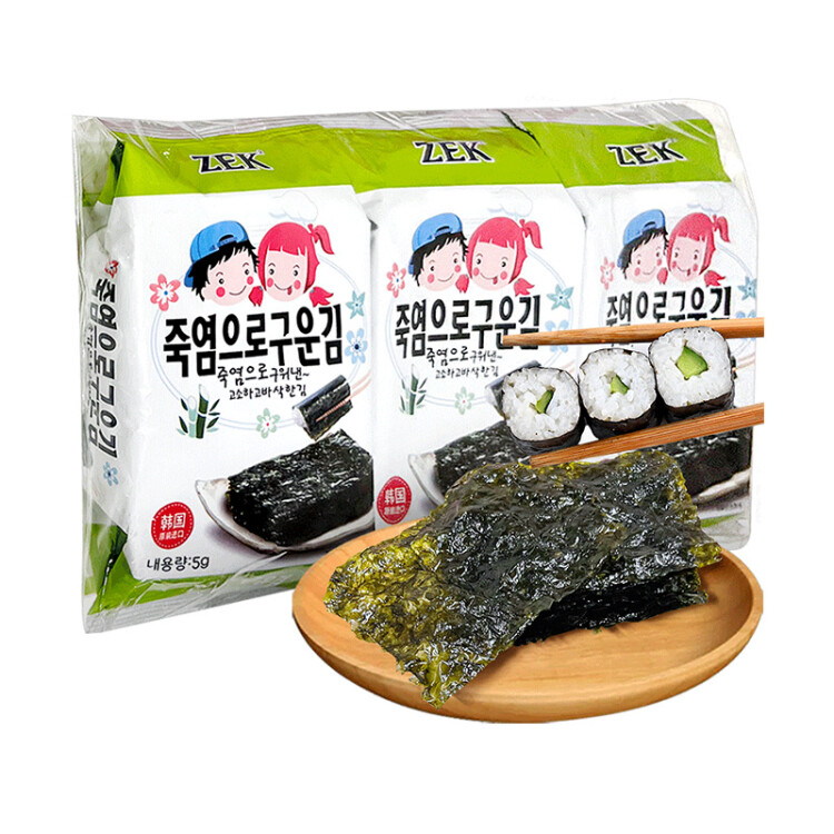 Zek韩国进口 竹盐海苔紫菜包饭寿司即食烤海苔 儿童零食 5g*3包 光明服务菜管家商品