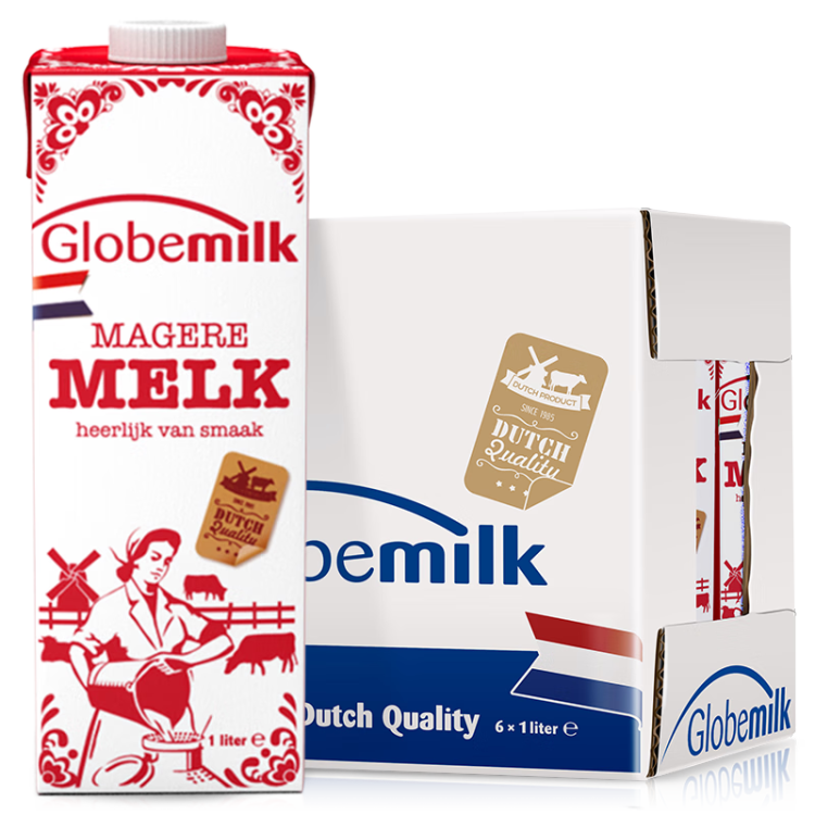 荷高（Globemilk）荷蘭原裝進(jìn)口 3.8g優(yōu)乳蛋白脫脂純牛奶 1L*6 年貨送禮 高鈣0脂肪 菜管家商品