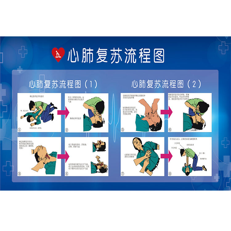 海姆立克急救法挂图医院墙贴海报全套家用心脏复苏急救步骤儿童急救注意事项流程图校园防止溺水安全贴纸罗辰 心肺复苏流程图大海报 40x60cm ...