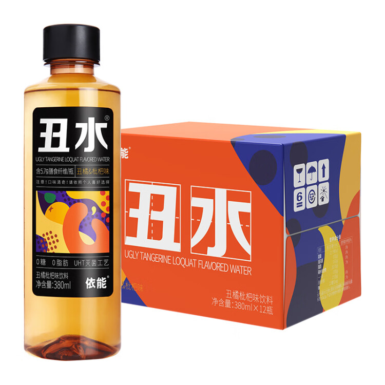 依能 丑水 丑橘枇杷味飲料無糖0脂含膳食纖維UHT滅菌380ml*12瓶整箱裝 菜管家商品