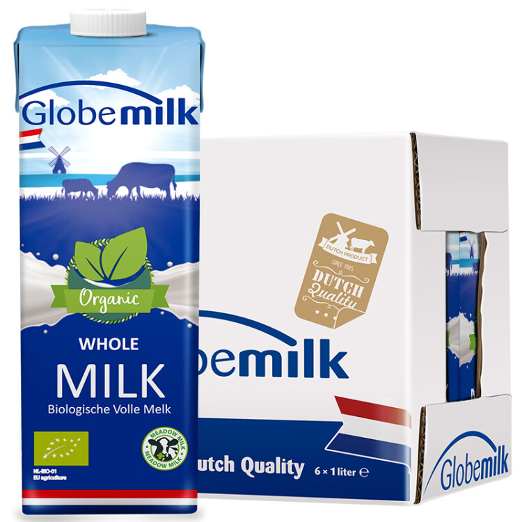 荷高（Globemilk）荷兰原装进口 3.7g优乳蛋白有机全脂纯牛奶 1L*6 营养高钙早餐奶 光明服务菜管家商品