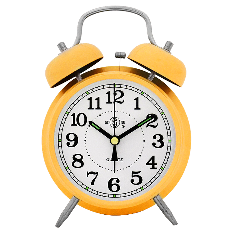 闹钟儿童闹表个性时钟铃声机械打铃金属机芯声响大q2217喷漆鲜黄壳白