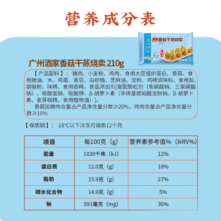 廣州酒家利口福 香菇干蒸燒麥210g 12個 家庭裝面點(diǎn)早餐 早茶點(diǎn)心 兒童早餐燒麥 菜管家商品