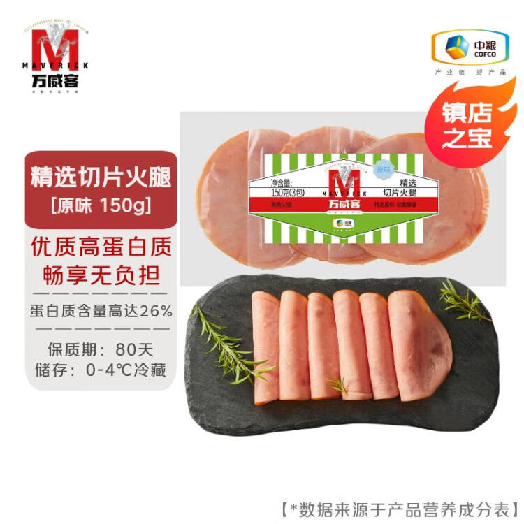 万威客精选切片火腿 原味150g/9片 早餐三明治火腿片 午餐肉 烧烤食材 菜管家商品