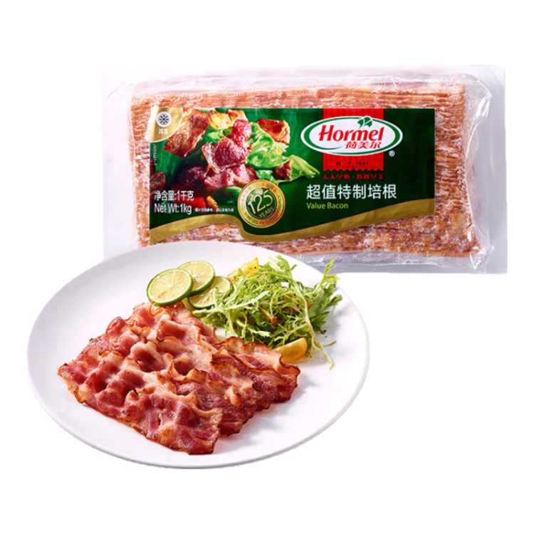 荷美尔（Hormel）超值特制培根2斤装 1000g 冷冻食品 培根片 早餐火锅烧烤西餐食材 菜管家商品