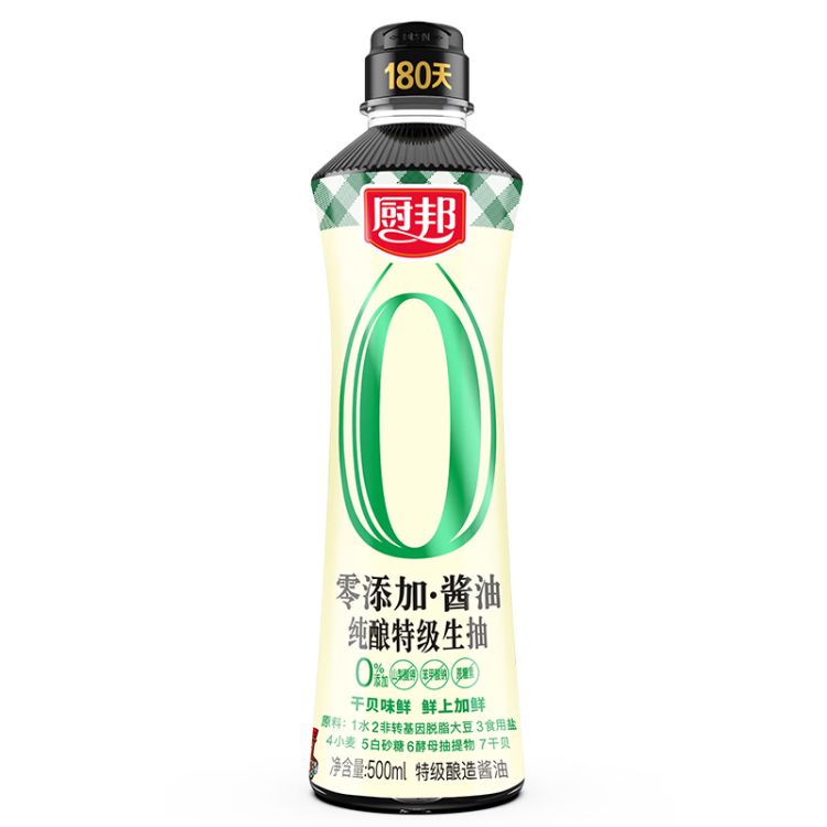 厨邦酱油 纯酿系列 生抽 酱油【特级酱油零添加】500ml 点蘸蒸煮提鲜 光明服务菜管家商品