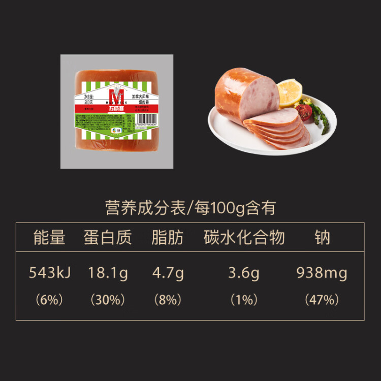 万威客 加拿大烟肉卷500g 烟熏熟食火腿肠香肠热狗午餐肉早餐烤肉食材 菜管家商品