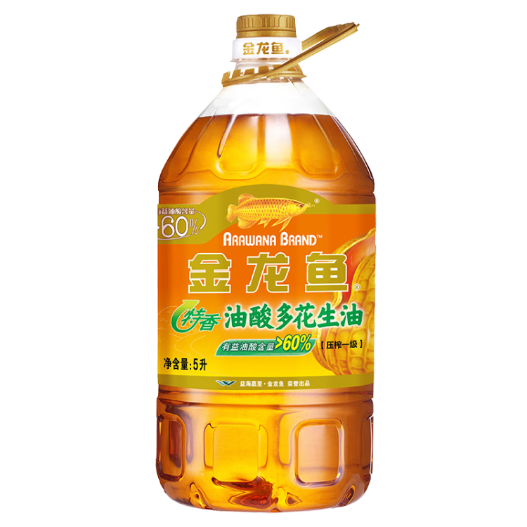 金龍魚 食用油 壓榨一級特香花生油5L(新老包裝隨機發(fā)放) 光明服務(wù)菜管家商品