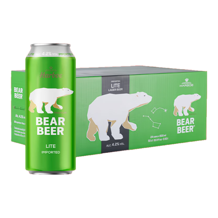 豪鉑熊（BearBeer）清爽啤酒500ml*24聽 口味淡爽 整箱裝 德國原裝進(jìn)口 菜管家商品