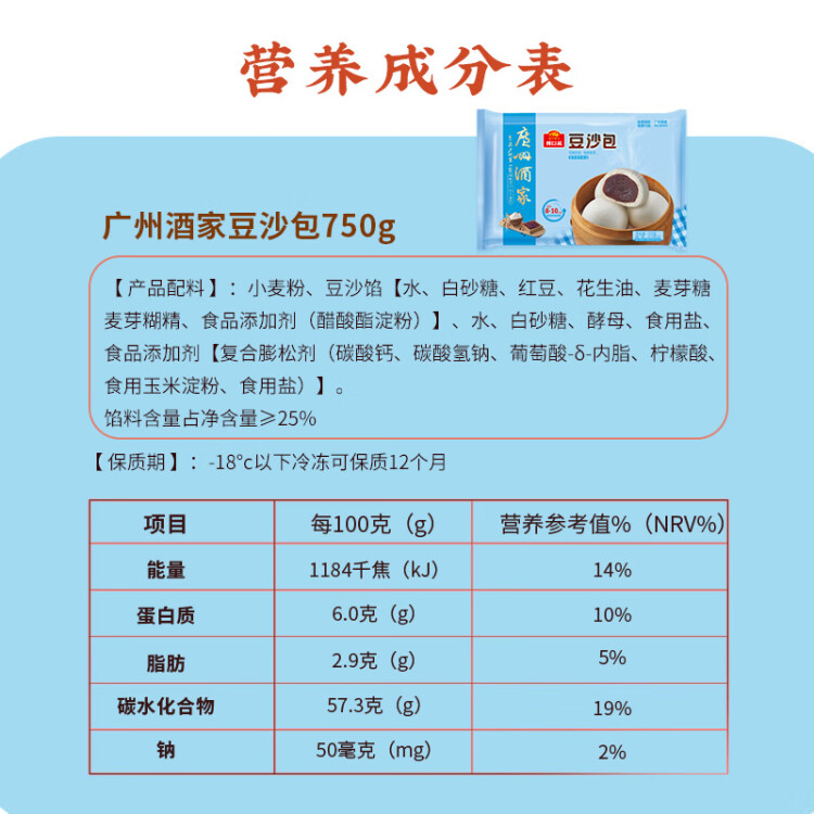 广州酒家利口福 豆沙包750g 20个 儿童早餐 早茶点心 家庭量贩装 光明服务菜管家商品