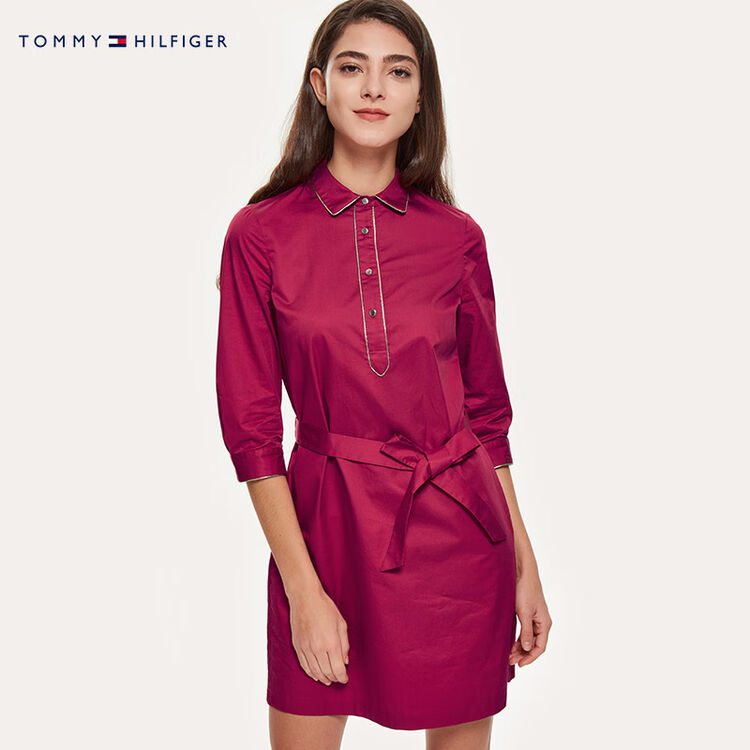 tommy hilfiger女装时尚气质纯棉印花连衣裙ww0ww24130 红色655 4