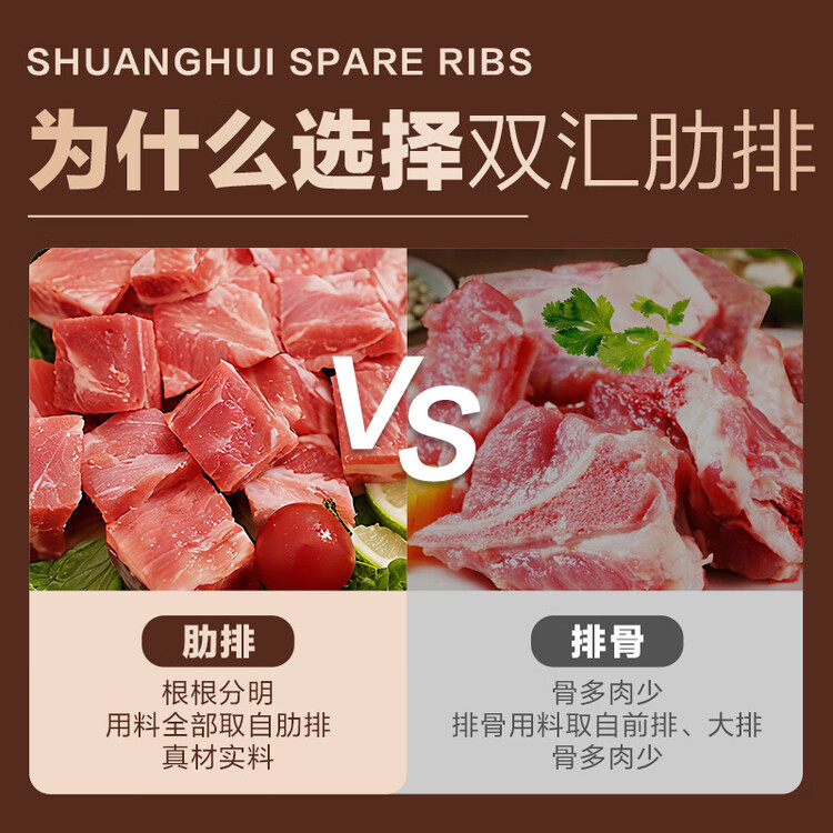 双汇精肋排段净重2斤原切无脊骨冷冻免切猪排骨红烧煲汤猪肉生鲜 菜管家商品