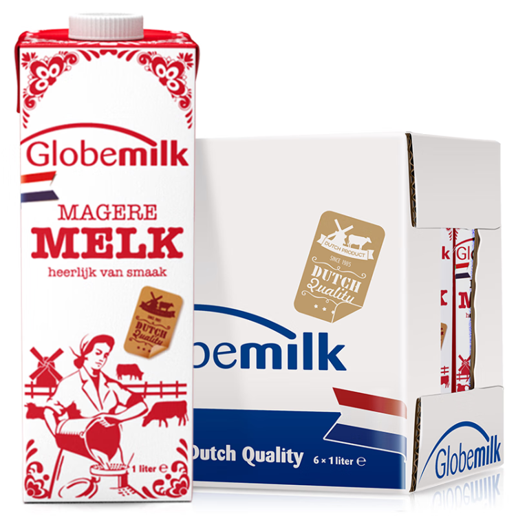荷高（Globemilk）荷蘭原裝進(jìn)口 3.8g優(yōu)乳蛋白脫脂純牛奶 1L*6 年貨送禮 高鈣0脂肪 菜管家商品