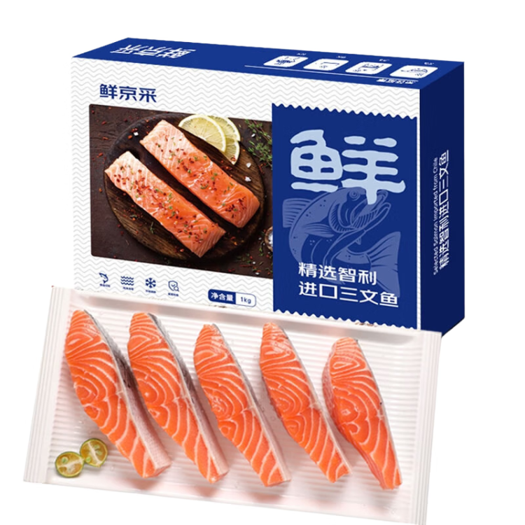 鮮京采 智利大西洋鮭魚三文魚段 凈重2斤 生鮮魚類  菜管家商品