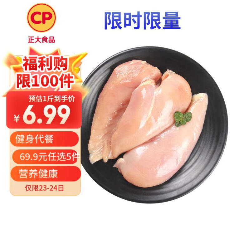 CP正大食品白羽雞大胸2斤 生鮮冷凍早餐雞胸肉 涼拌雞胸肉 菜管家商品