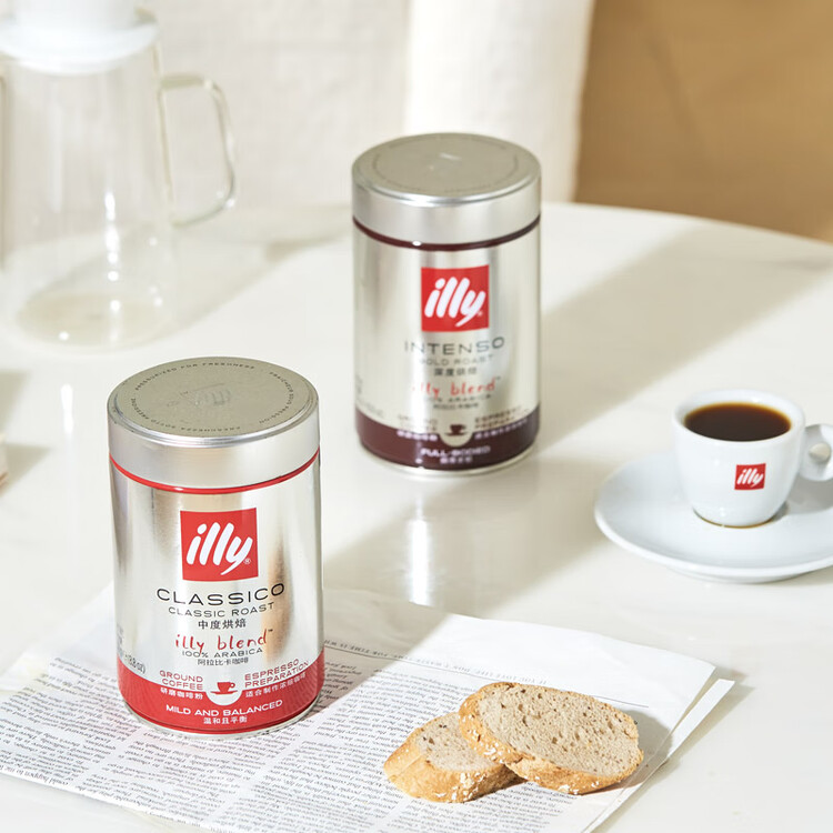 ILLY意利（illy）纯黑咖啡粉（深度烘焙）醇厚浓郁意式咖啡罐装250g 菜管家商品