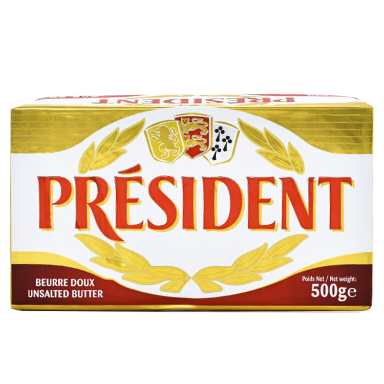 总统（President）法国进口发酵型动脂黄油 淡味 500g一块  早餐 面包 烘焙原料 菜管家商品