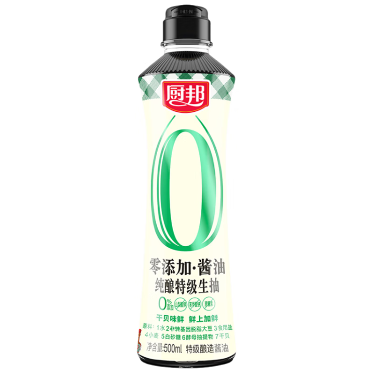 厨邦酱油 纯酿系列 生抽 酱油【特级酱油零添加】500ml 点蘸蒸煮提鲜 光明服务菜管家商品