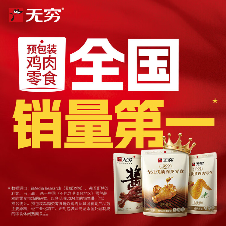 无穷即食鸡腿泡面搭档熟食休闲零食盐焗大鸡腿70g单只袋装 菜管家商品