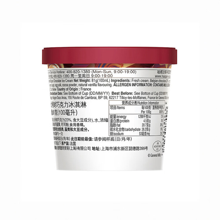 哈根达斯（Haagen-Dazs）经典比利时巧克力口味冰淇淋 100ml/杯 雪糕 菜管家商品