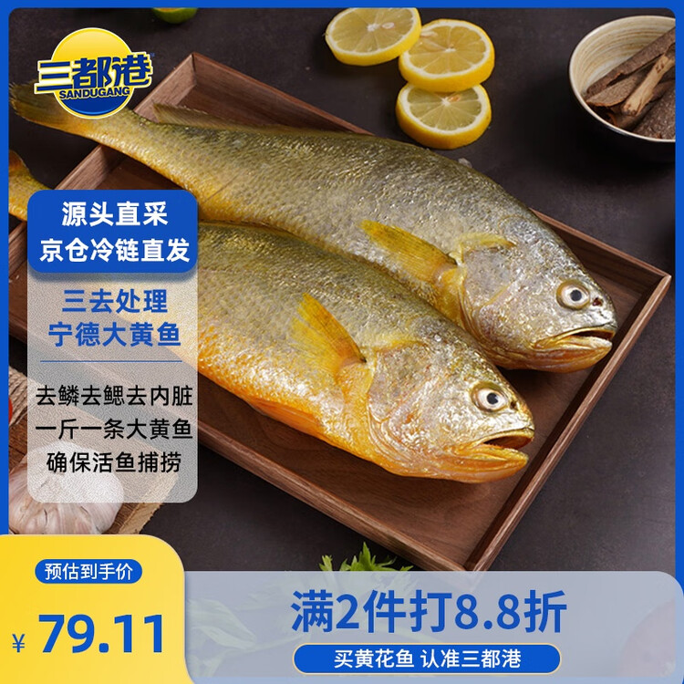 三都港 冷冻三去黄花鱼2斤/2条装 宁德大黄鱼 生鲜鱼类 海鲜 年货 菜管家商品