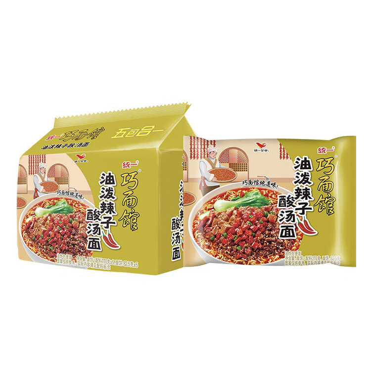 统一巧面馆 油泼辣子酸汤面 袋装 110g*5袋 五连包  方便面泡面速食面 菜管家商品
