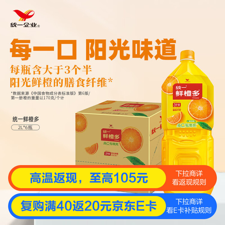 统一 鲜橙多 2L*6瓶 整箱装 橙汁饮料 （新老包装随机发货） 菜管家商品