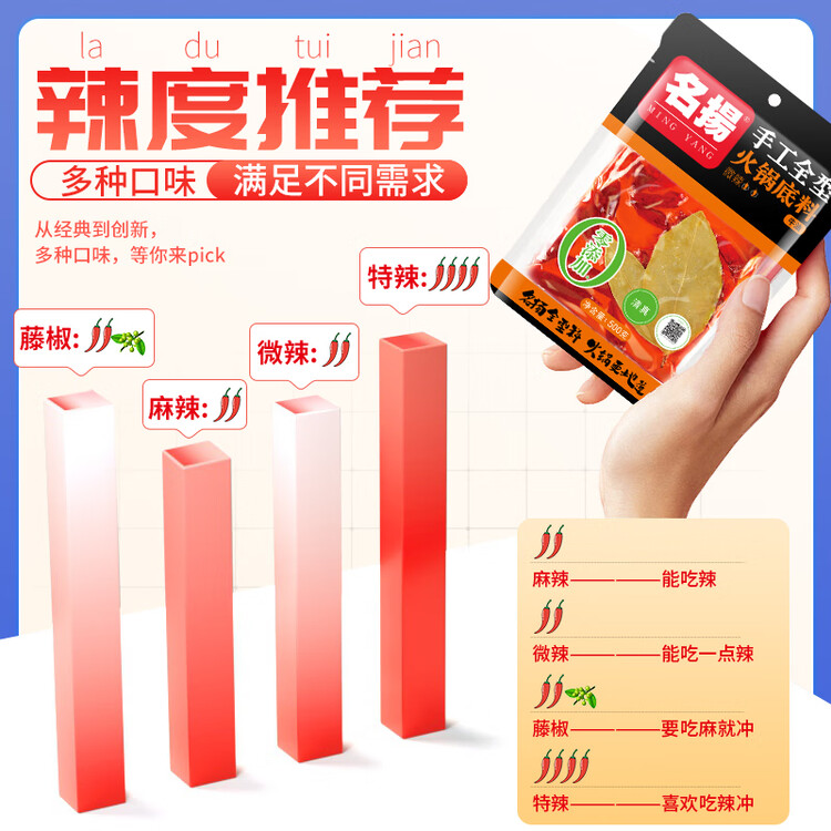 名揚名扬火锅底料牛油微辣500G 手工全型麻辣烫香锅串串冒菜新年送礼 菜管家商品