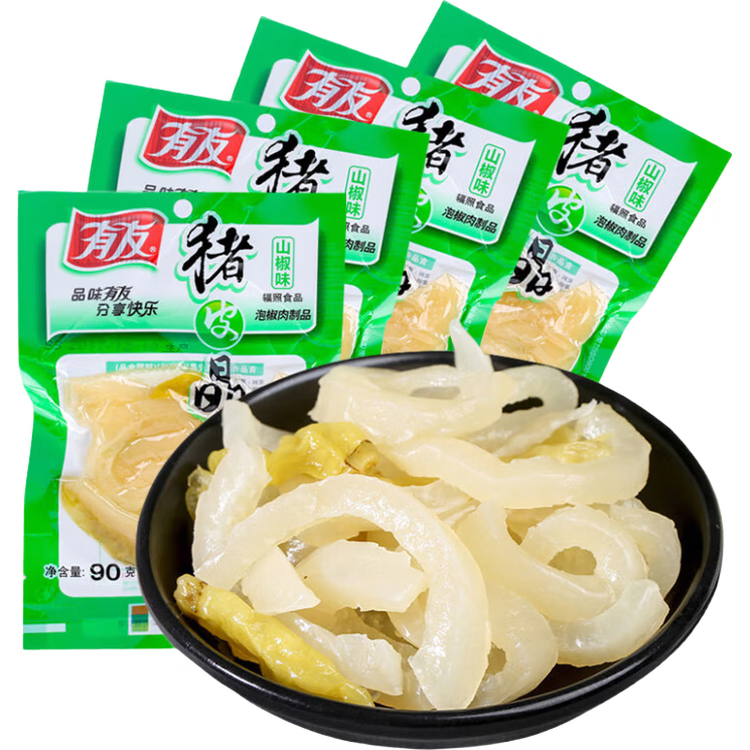 有友 泡椒猪皮 山椒味90g*4 追剧必备休闲零食小吃 分享装 菜管家商品
