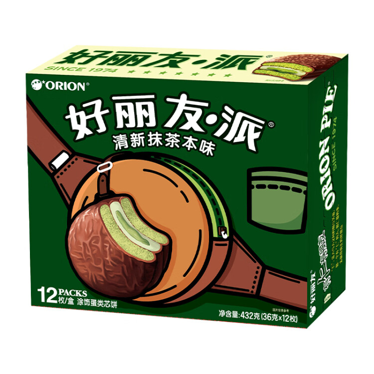 好麗友（orion）派 營養早餐蛋糕點心零食 巧克派清新抹茶派12枚432g/盒