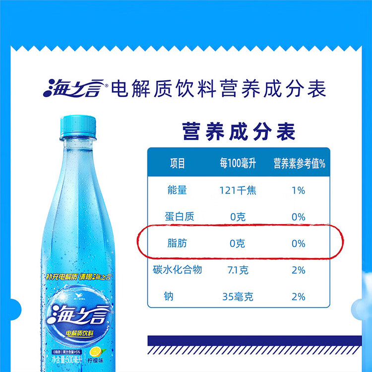 统一海之言电解质饮料柠檬口味 500ml*15瓶/箱 （运动饮料） 菜管家商品