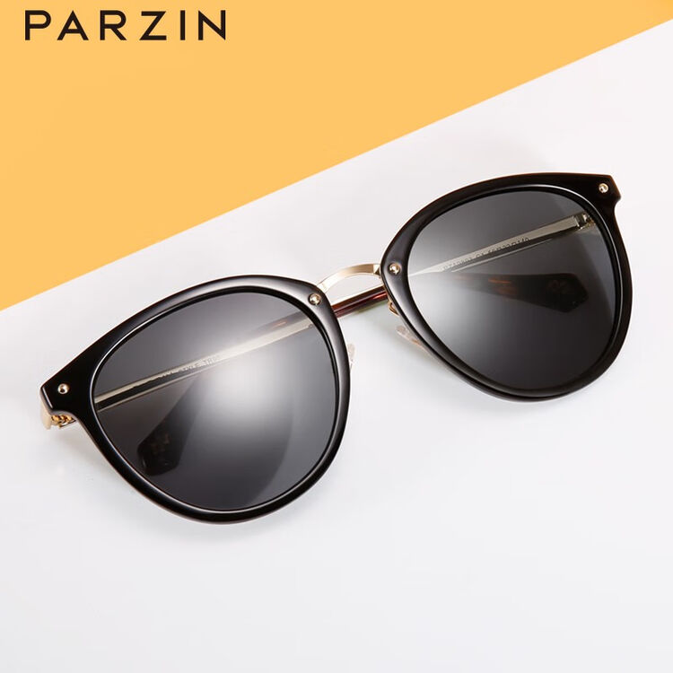帕森parzin偏光太阳镜女轻盈tr90优雅复古男墨镜9893黑框黑灰片