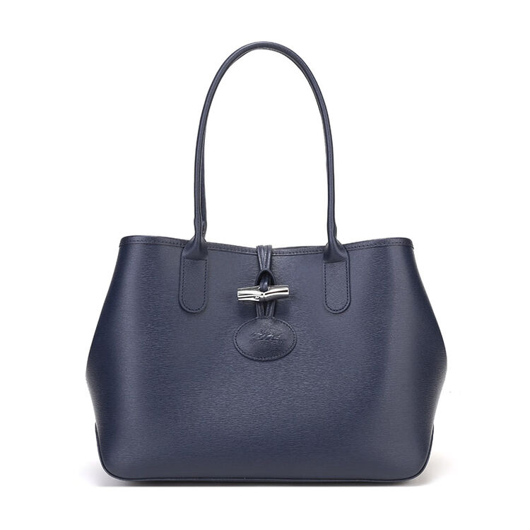 珑骧longchamp 女士roseau系列海军蓝色牛皮手提单肩包托特包竹节包