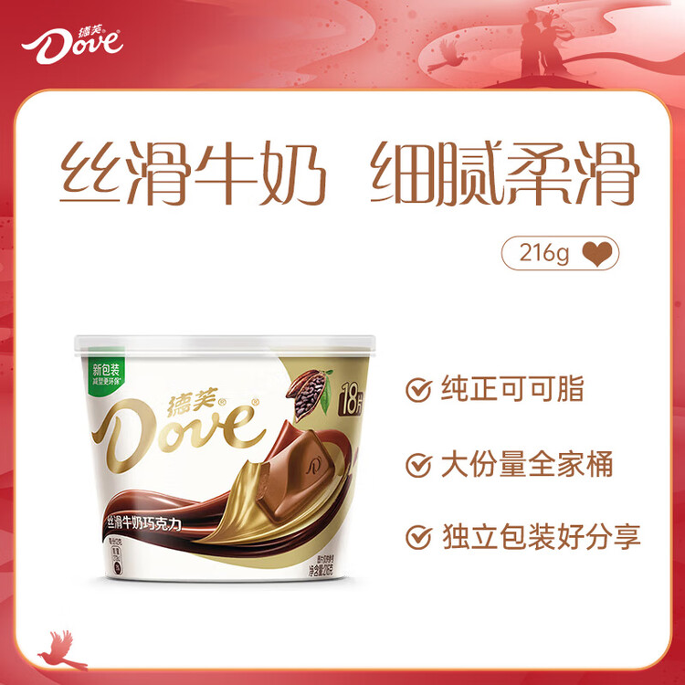德芙 全家桶 丝滑牛奶巧克力 碗装18粒216g 休闲零食 糖果 生日礼物 菜管家商品