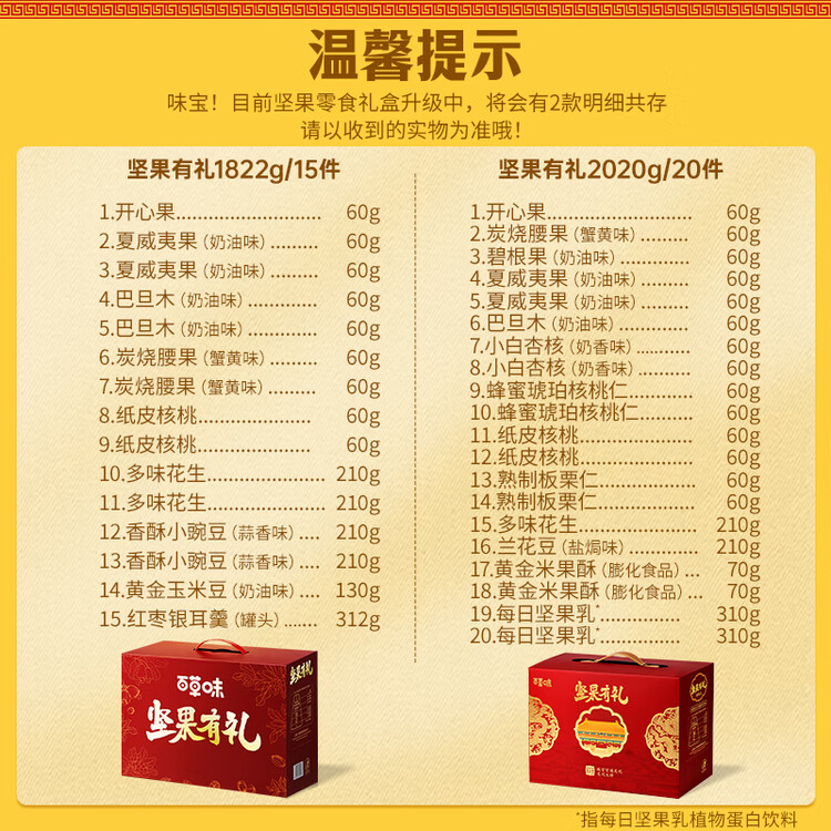 百草味坚果+零食礼盒2028g/20件 新年货节含开心果松子夏威夷果腰果送礼 菜管家商品