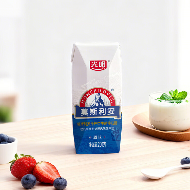 光明莫斯利安巴氏杀菌常温原味酸奶200g*12盒 早餐礼盒装 菜管家商品