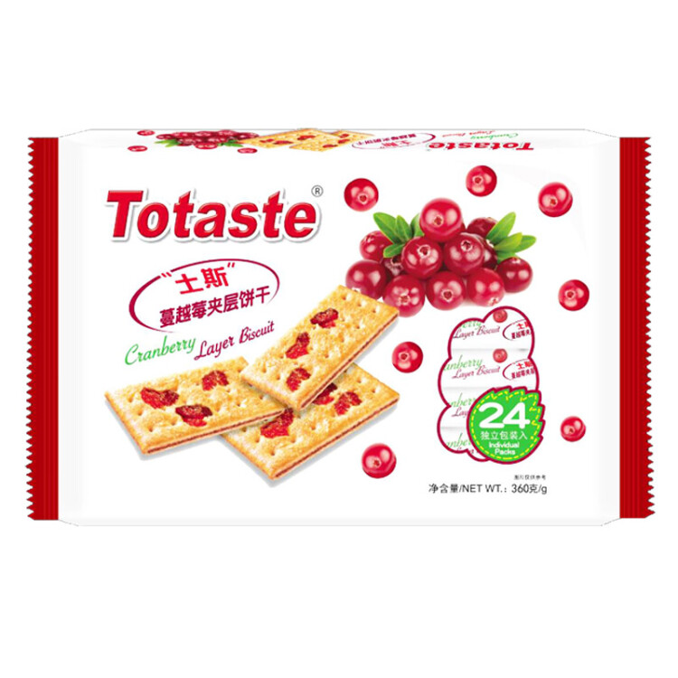 Totaste土斯蔓越莓果干夹层饼干360g办公室儿童饼干蛋糕休闲零食独立包装 光明服务菜管家商品 