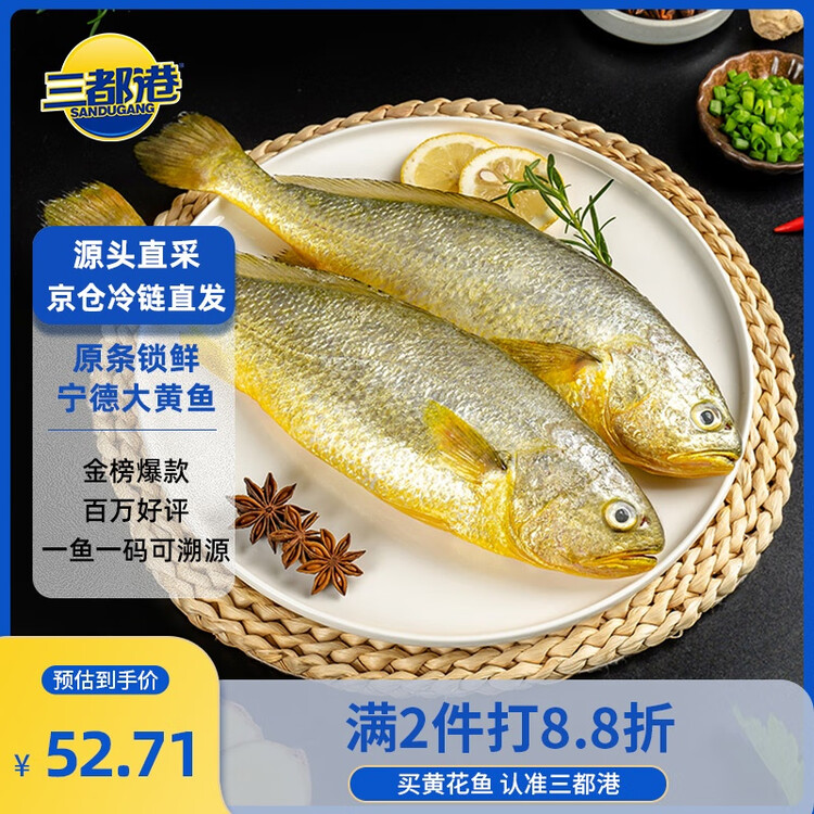 三都港 冷冻黄花鱼700g/2条装 宁德大黄鱼 深海鱼 生鲜 鱼类 海鲜水产 菜管家商品