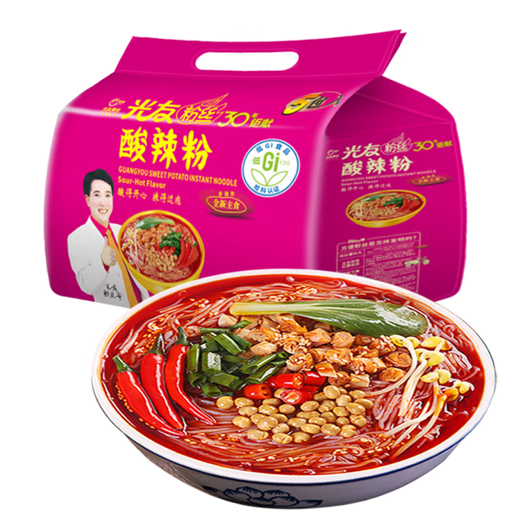 光友酸辣粉五连包无明矾低Gi食品国货之光友国产老牌子方便粉丝525g 菜管家商品