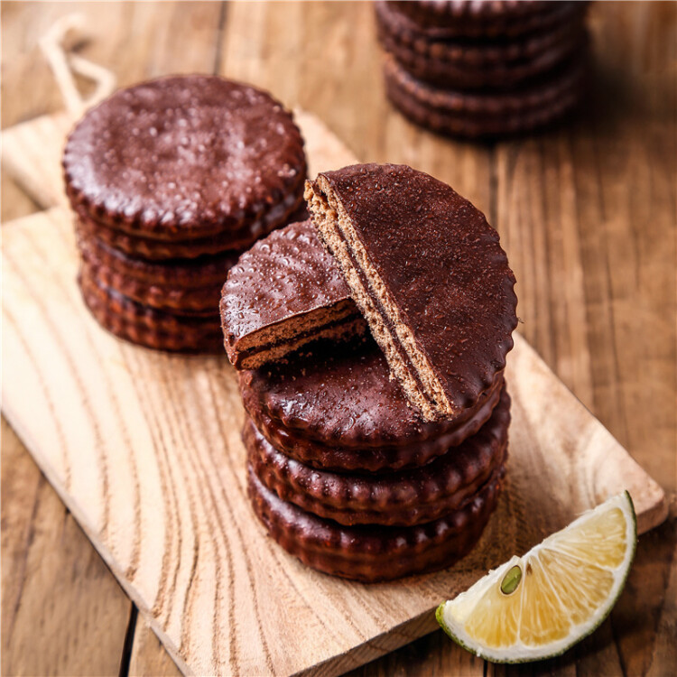 马奇新新进口纯可可脂巧克力涂层夹心饼干休闲零食年货小吃200g独立小包