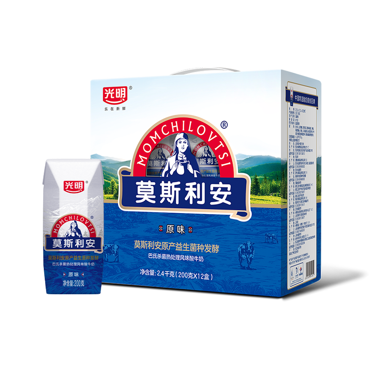 光明莫斯利安巴氏杀菌常温原味酸奶200g*12盒 早餐礼盒装 菜管家商品