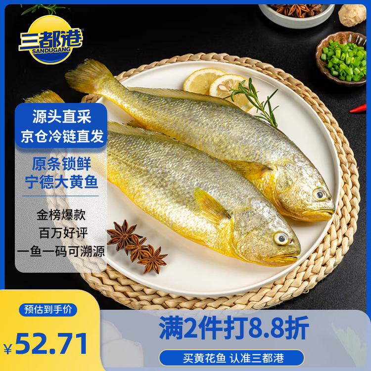 三都港 冷冻黄花鱼700g/2条装 宁德大黄鱼 深海鱼 生鲜 鱼类 海鲜水产 菜管家商品