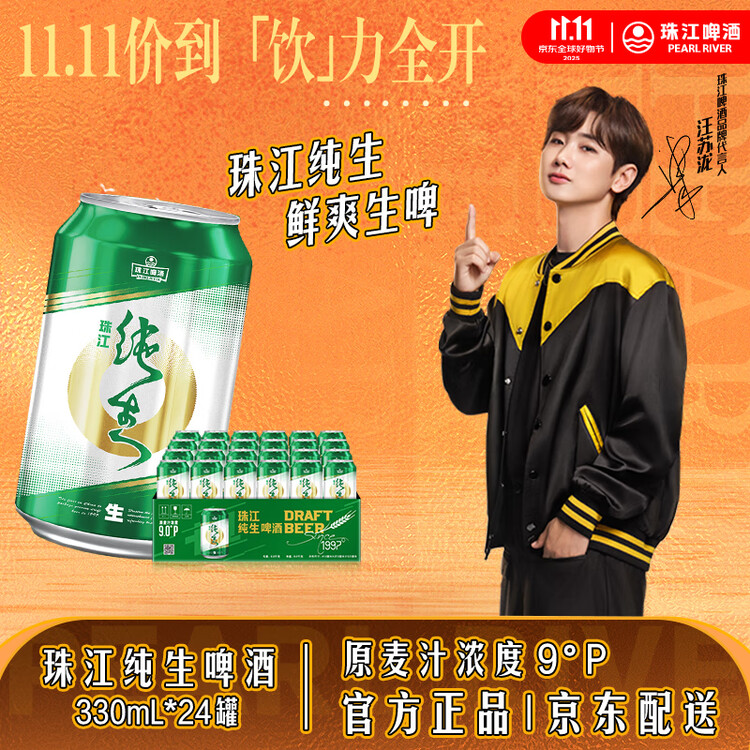 珠江啤酒（PEARL RIVER）9度 纯生啤酒 330ml*24听 整箱装 京东自营年货送礼 菜管家商品