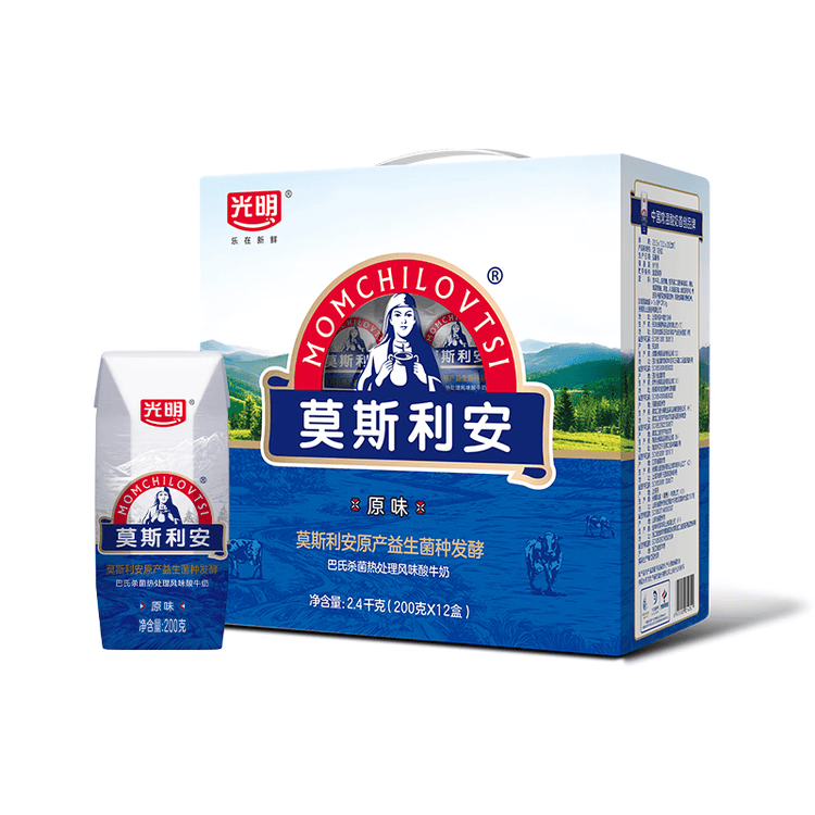 光明莫斯利安巴氏杀菌常温原味酸奶200g*12盒 早餐礼盒装 菜管家商品