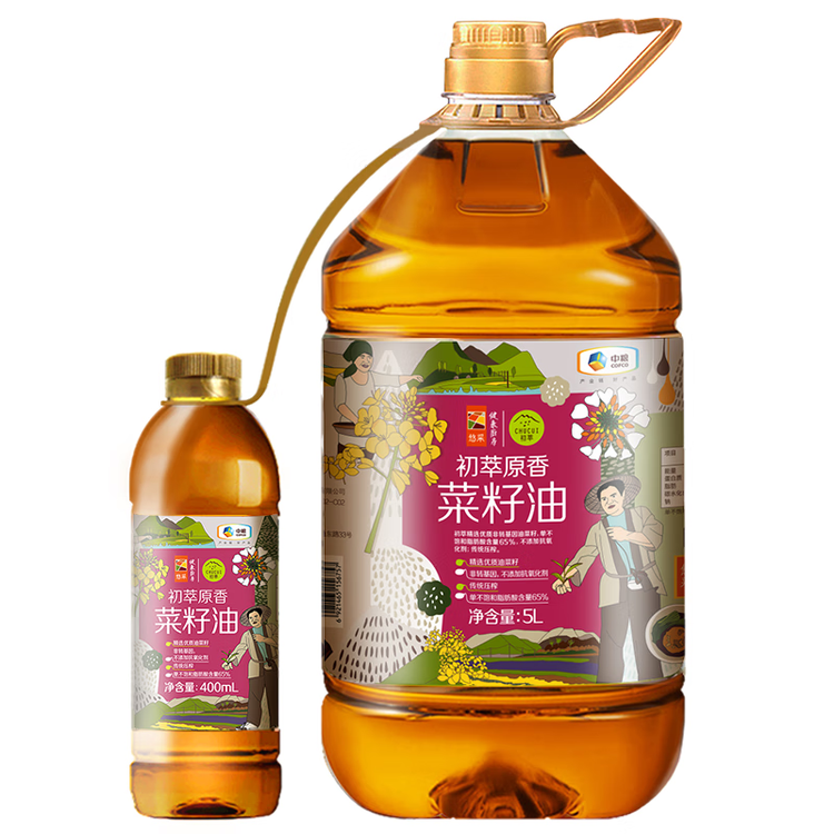 初萃【保真菜籽油】中粮原香菜籽油5L+400mL 低芥酸 非转基因食用油 菜管家商品